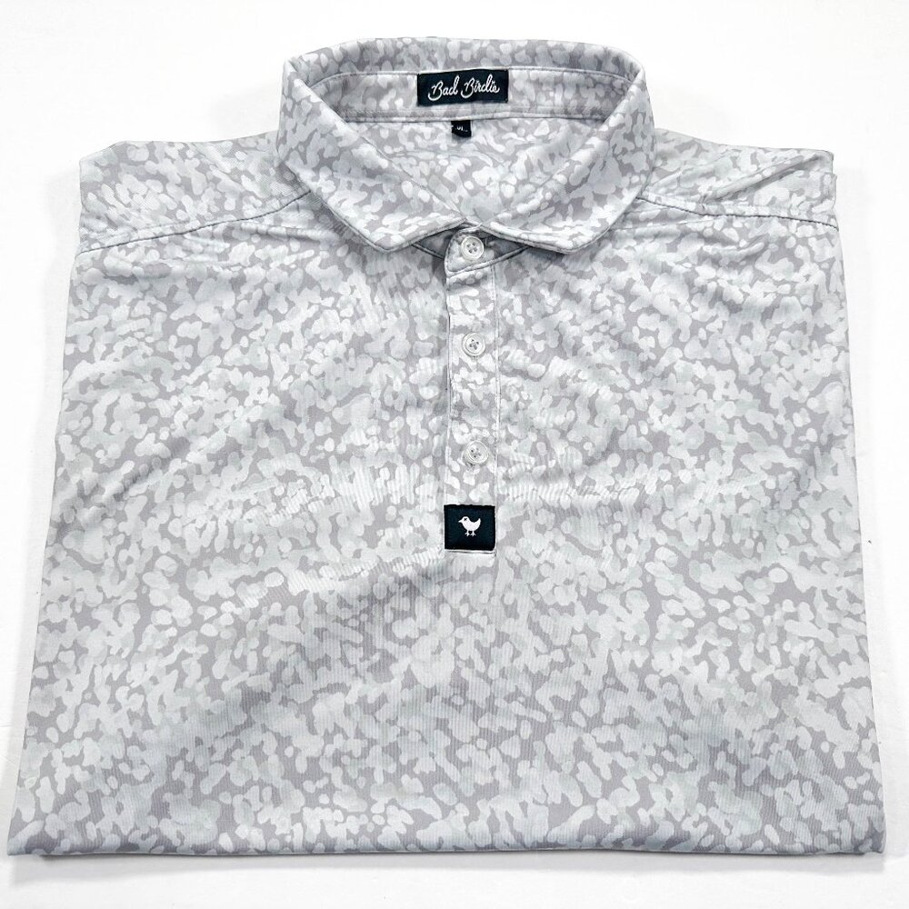 Bad Birdie Men's XL Gray Spotted Camo Short Sleeve Golf Polo Shirt